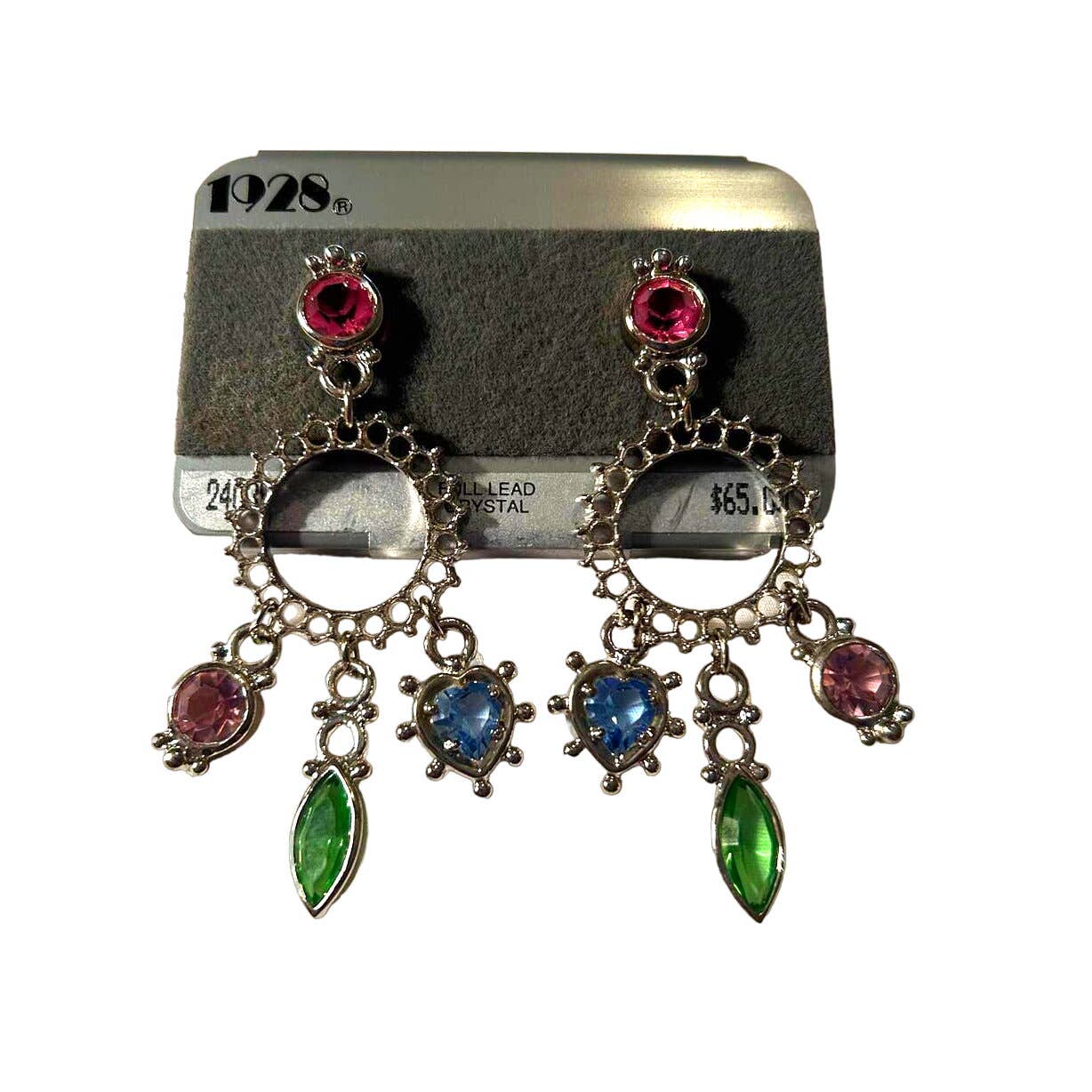 1928 Brand Earrings New On Card 24039 Rhinestones Silver Tone 39$